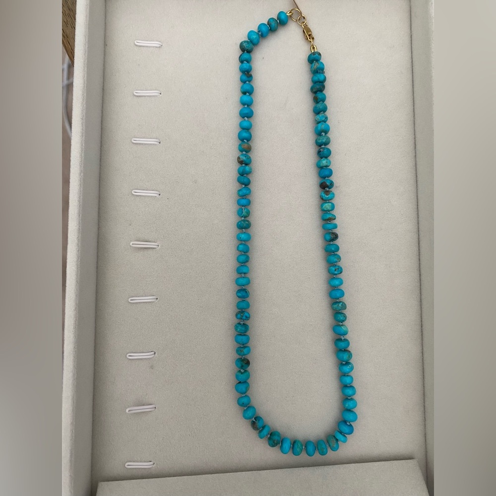 Turquoise Bead Necklace with Silk Thread Hand Knotted - Picture 3 of 8